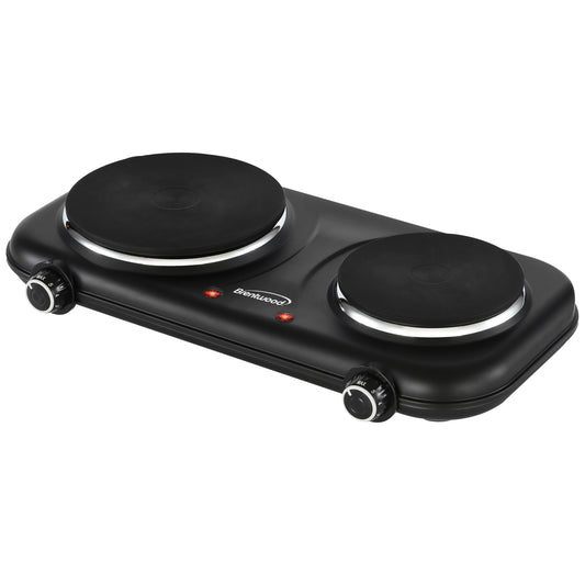 Brentwood 1100W Double Cast Iron Burner Electric Hot Plates in Black