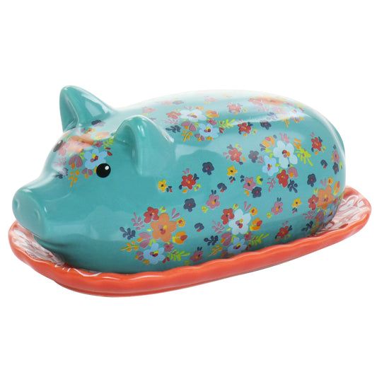 Urban Market Life on the Farm 7.8 Inch Pig Shape Butter Dish with Lid