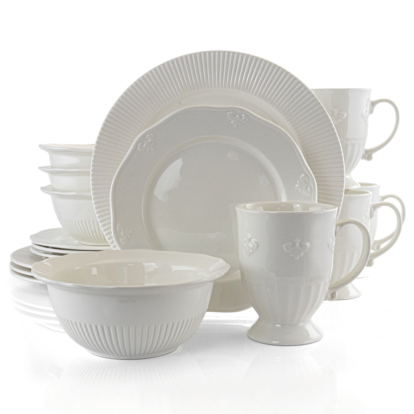 Gibson Home Scallop Crest 16 Piece Scalloped Fine Ceramic Dinnerware Set in Whit