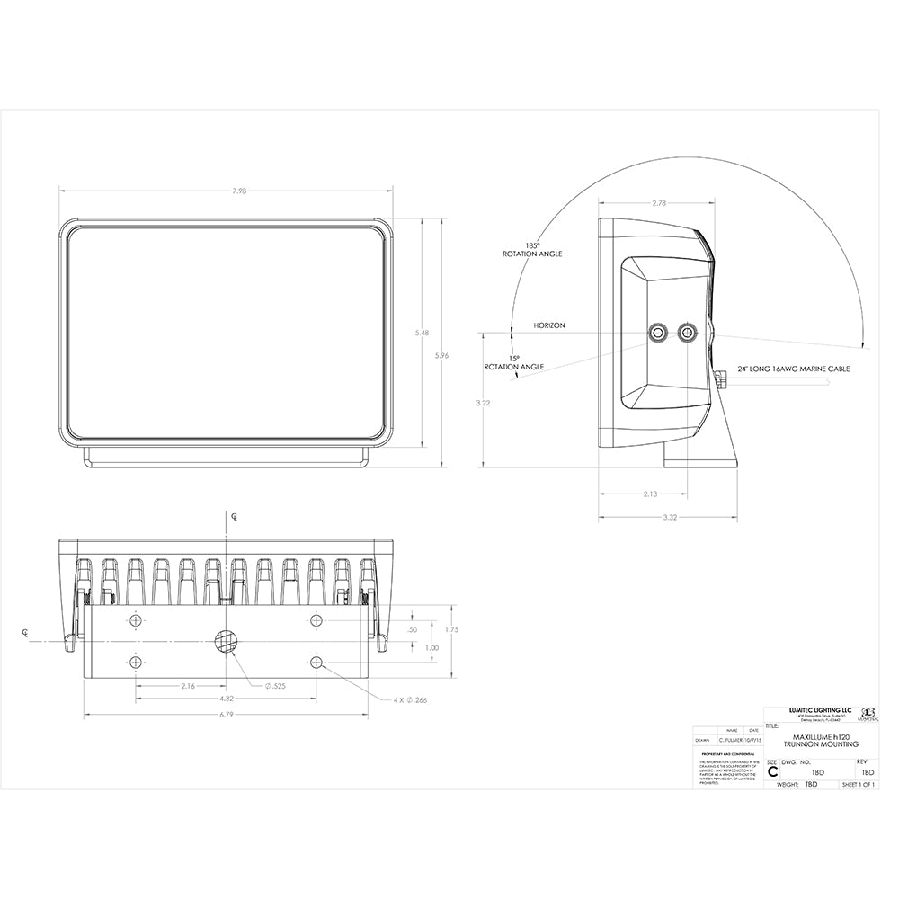 Lumitec Maxillume h120 - Trunnion Mount Flood Light - White Housing - White Dimming [101346]