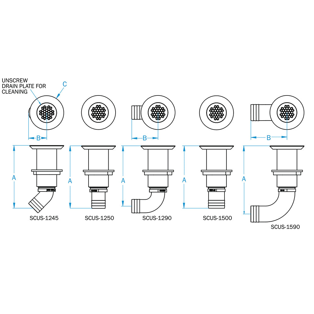 GROCO Deck Scupper 90 Degree 1-1/2" Hose Connection [SCUS-1590]