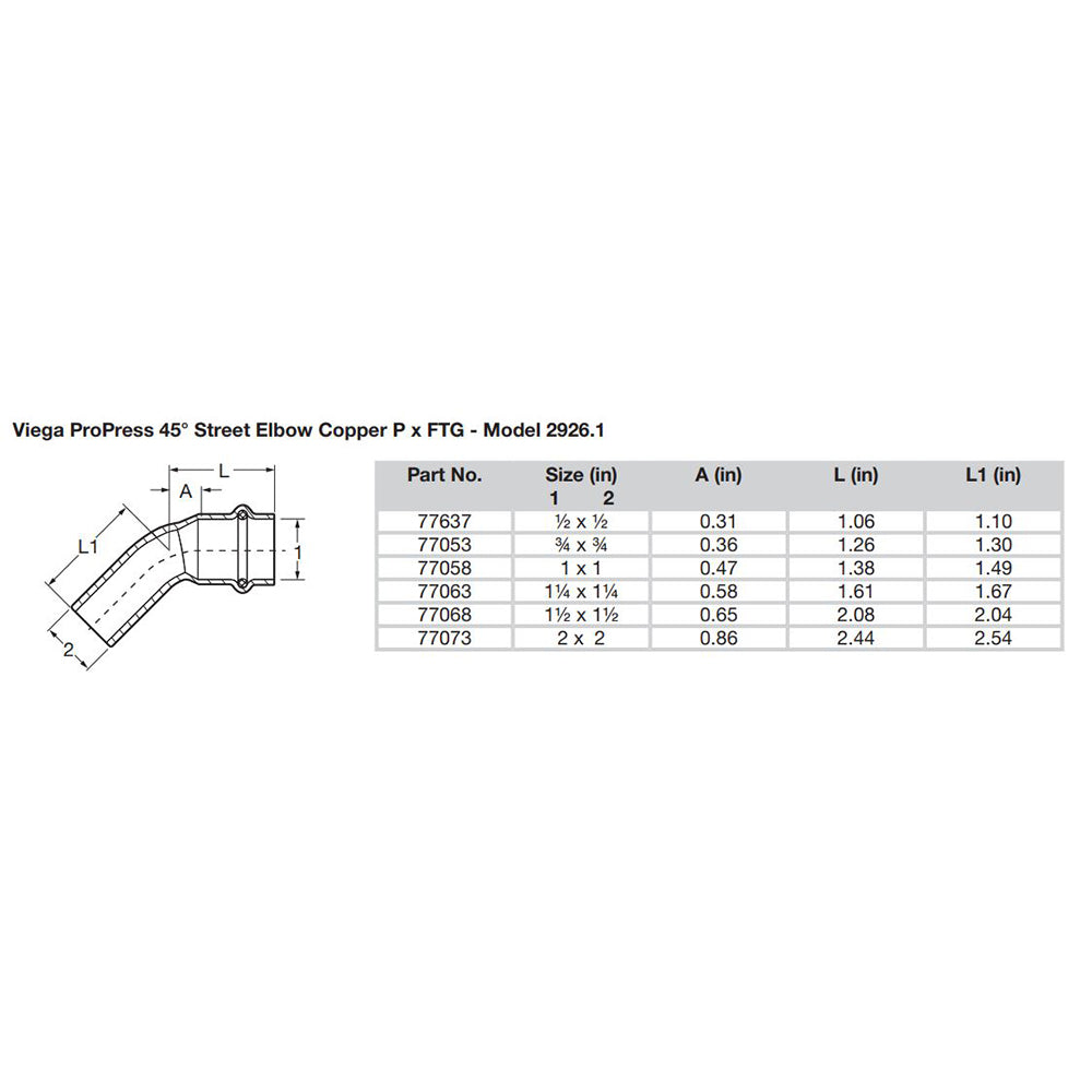 Viega ProPress 1/2" - 45 Copper Elbow - Street/Press Connection [77637]