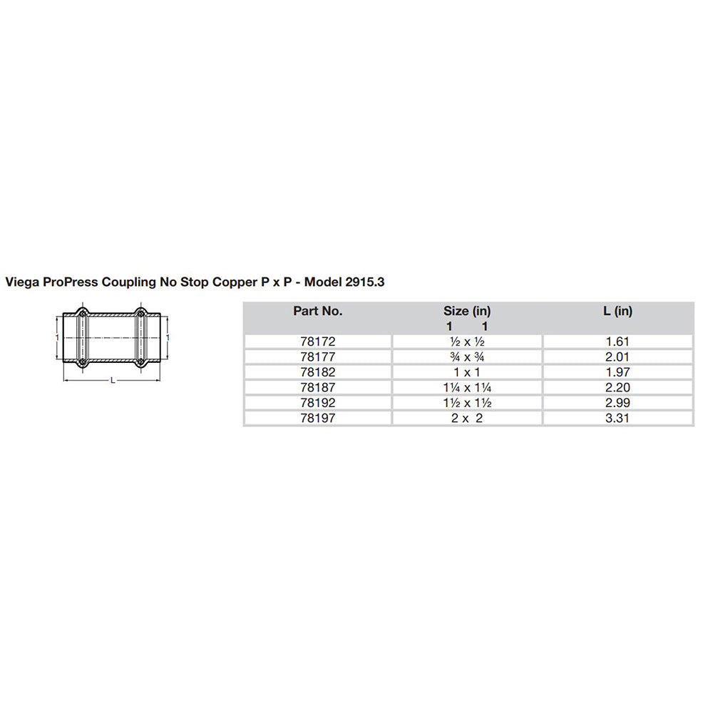 Viega ProPress 1-1/4" Copper Coupling w/o Stop - Double Press Connection - Smart Connect Technology [78187]