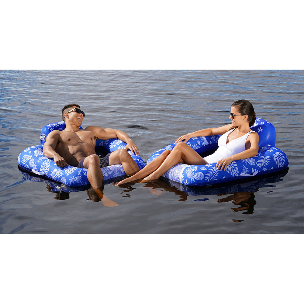 Aqua Leisure Supreme Zero Gravity Chair Hibiscus Pineapple Royal Blue w/Docking Attachment [APL17290S1]