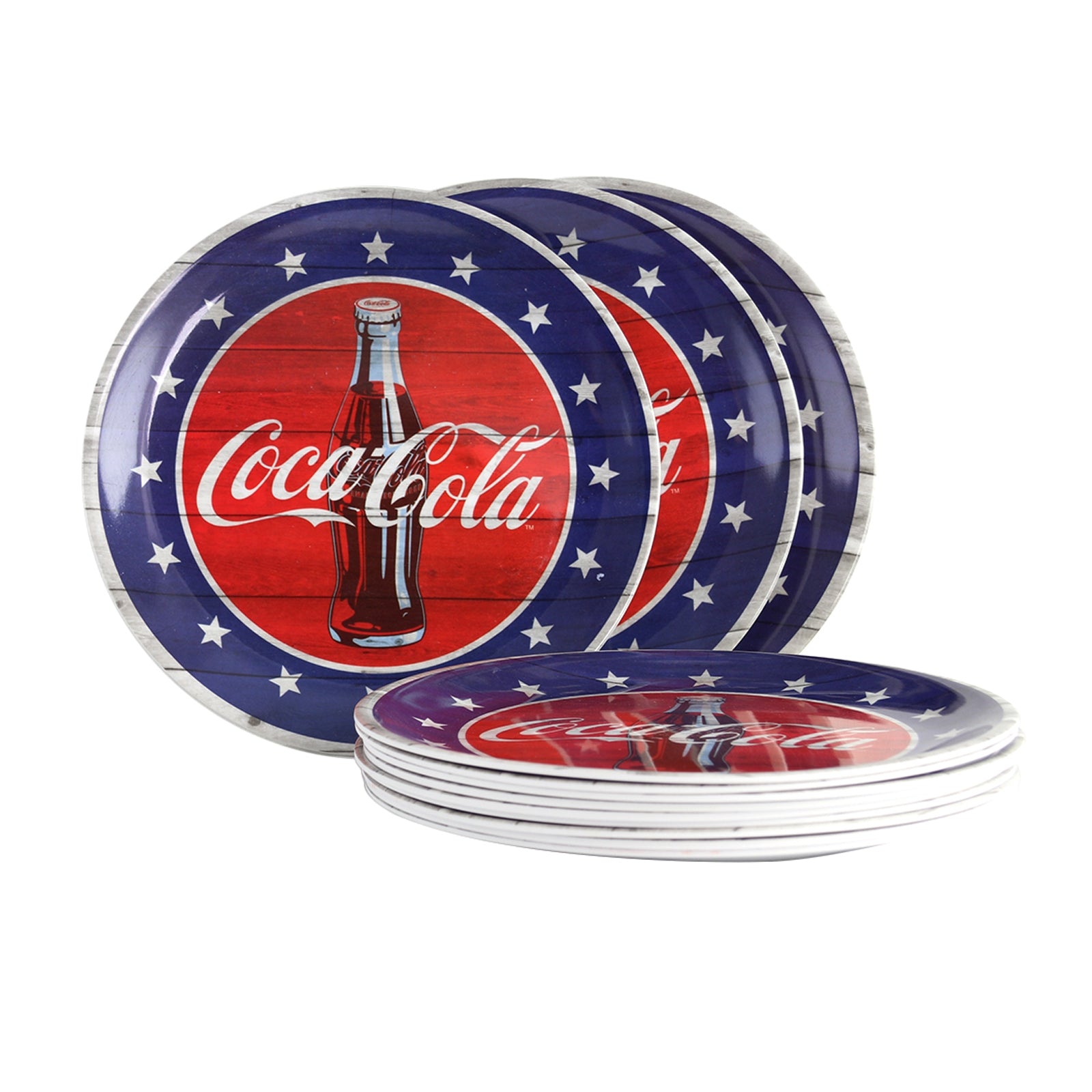 Coca-Cola Americana 10.5 inch Dinner Plate Set in Blue, Set of 12