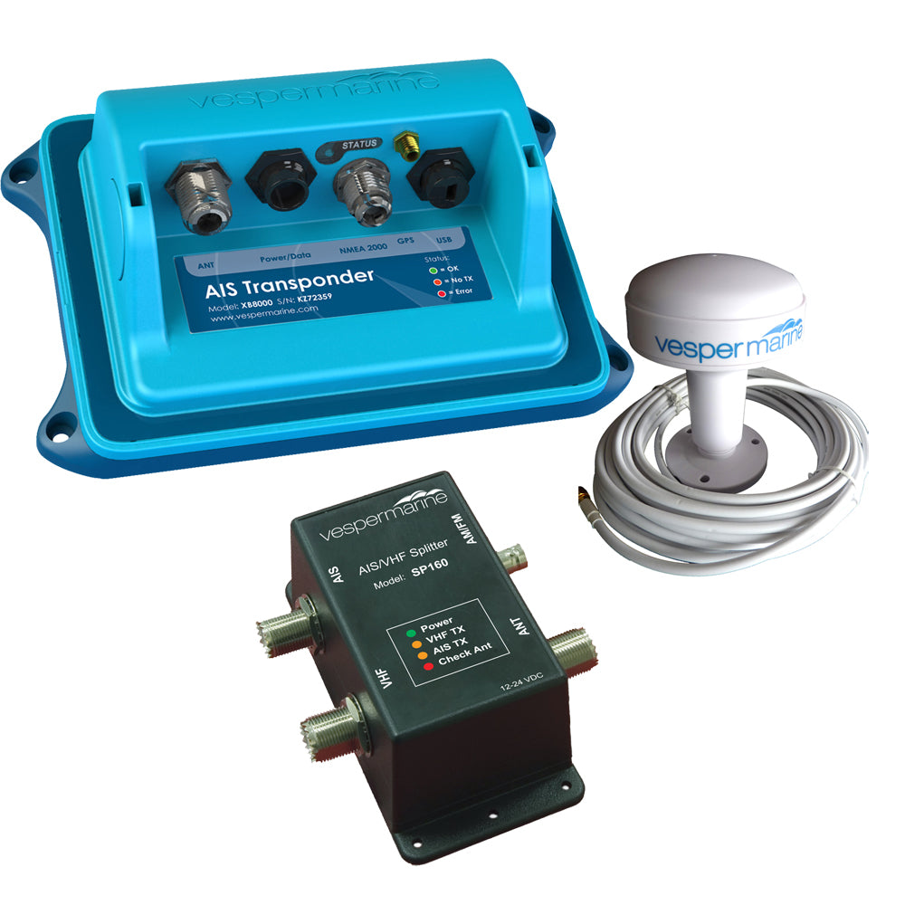 Vesper XB-8000 Class B AIS SP160 Bundle w-SP-160 Amplified Splitter, External Alarm & Stainless Cancel Switch