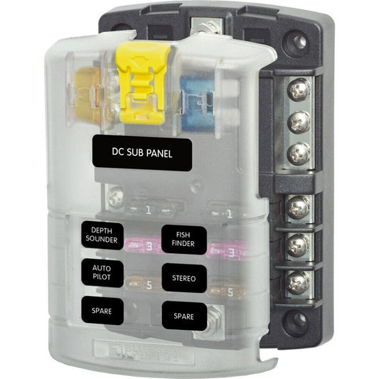 BLUE SEA 5025 ST Blade Marine RV Fuse Block with Cover, 6 Circuit Neg Bus