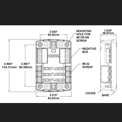 BLUE SEA 5025 ST Blade Marine RV Fuse Block with Cover, 6 Circuit Neg Bus