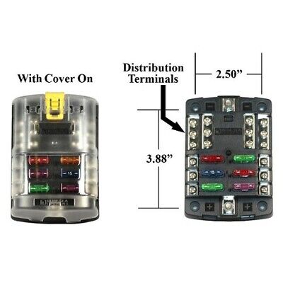 BLUE SEA 5025 ST Blade Marine RV Fuse Block with Cover, 6 Circuit Neg Bus