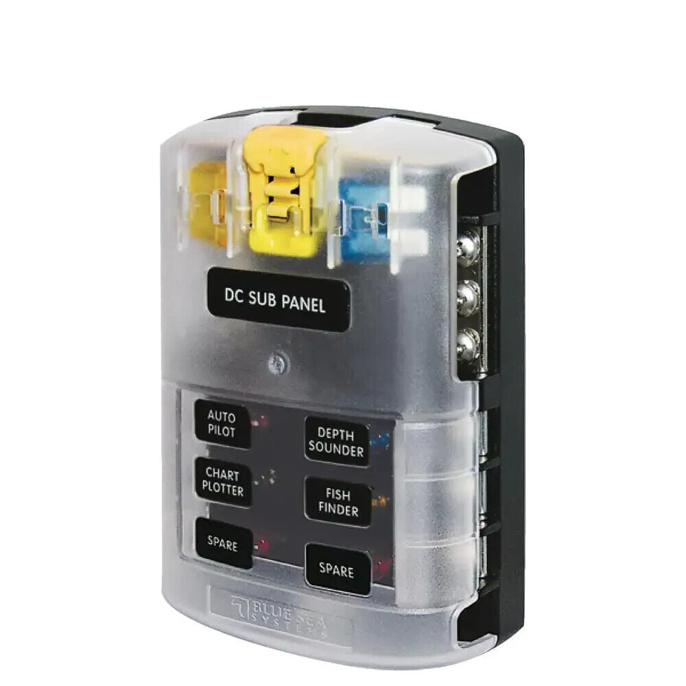 BLUE SEA 5025 ST Blade Marine RV Fuse Block with Cover, 6 Circuit Neg Bus