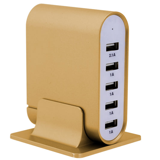 Trexonic 7.1 Amps 5 Port Universal USB Compact Charging Station in Gold Finish